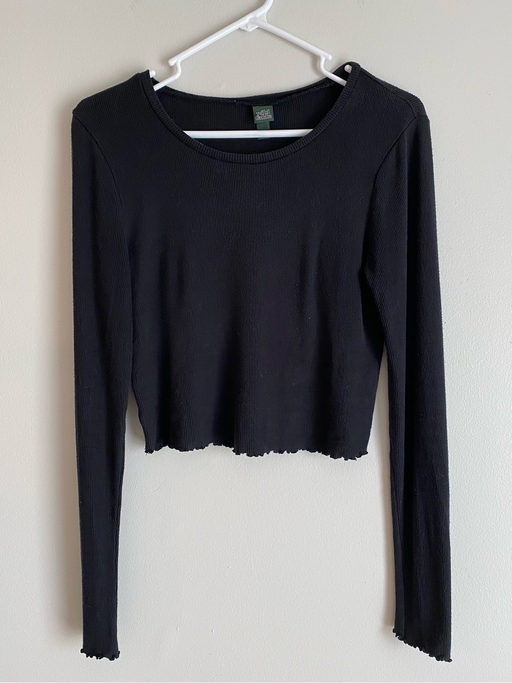 wild fable Black Ribbed Cropped Long-Sleeve Top